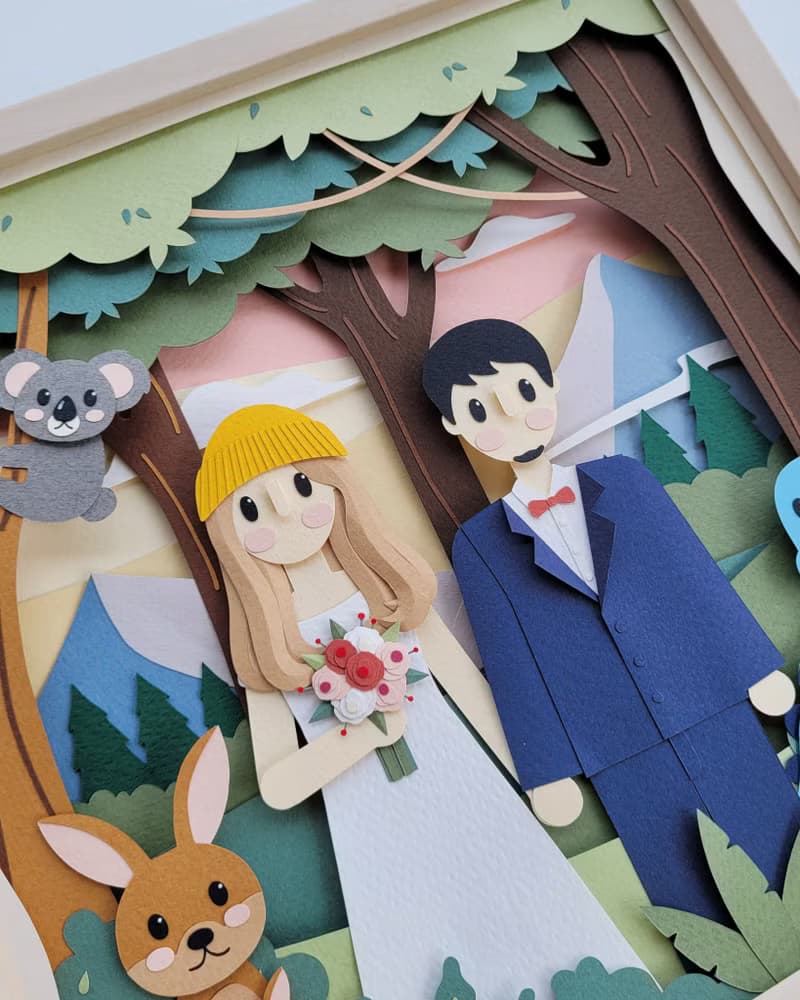 Special custom papercut frame : wedding day theme.