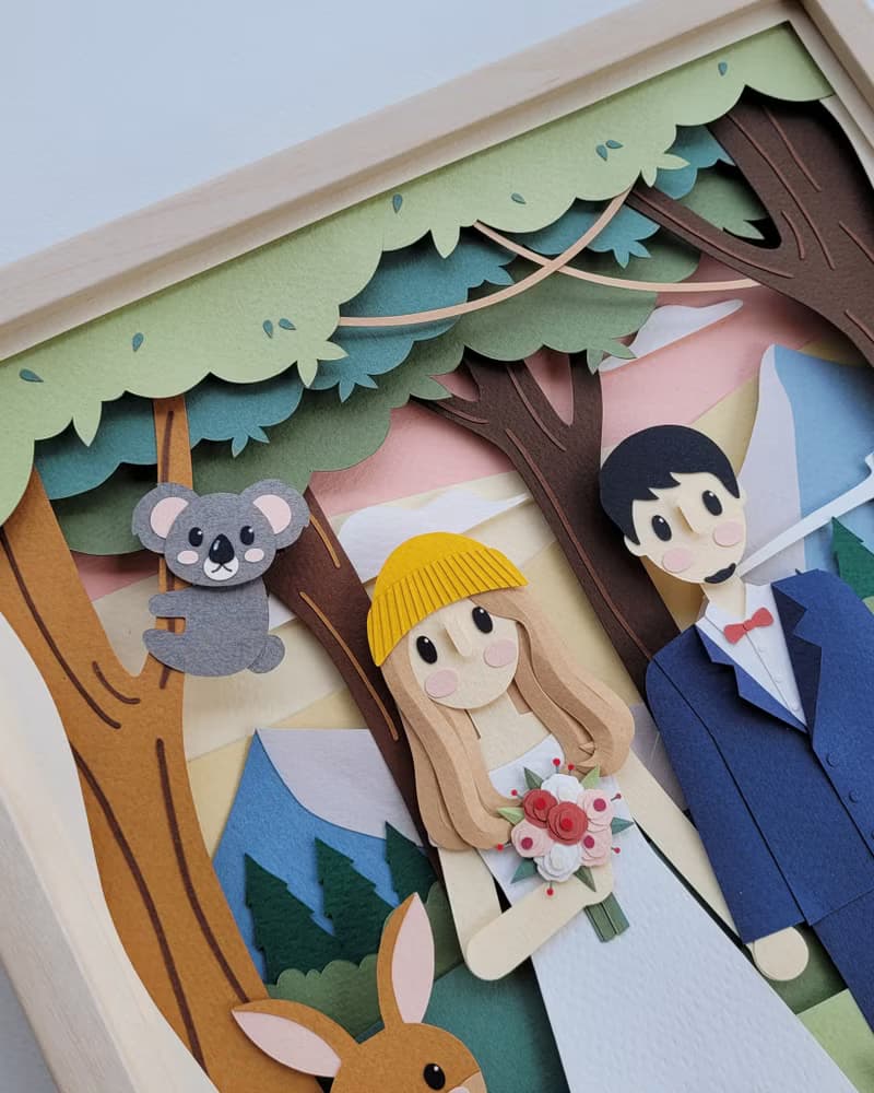 Special custom papercut frame : wedding day theme.