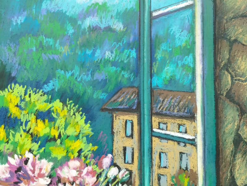 French Breakfast drawing flowers art painting oil pastel bouquet gift for woman