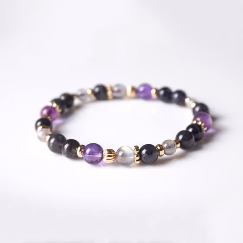 凝月 // 堇青石拉長石紫水晶 手鍊 // 療癒 淨空 放鬆
