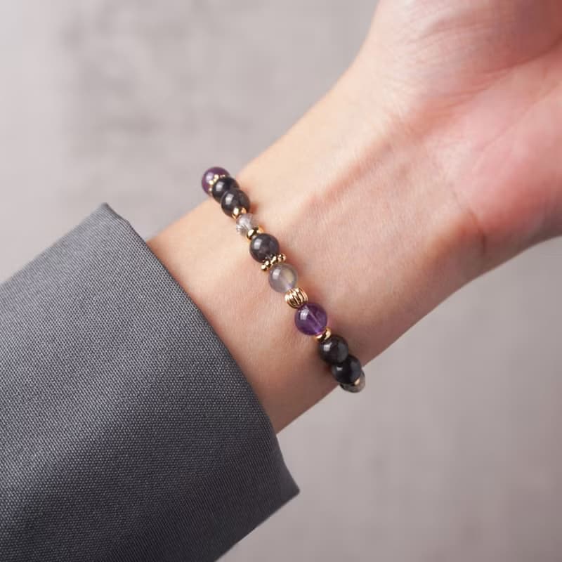 凝月 // 堇青石拉長石紫水晶 手鍊 // 療癒 淨空 放鬆