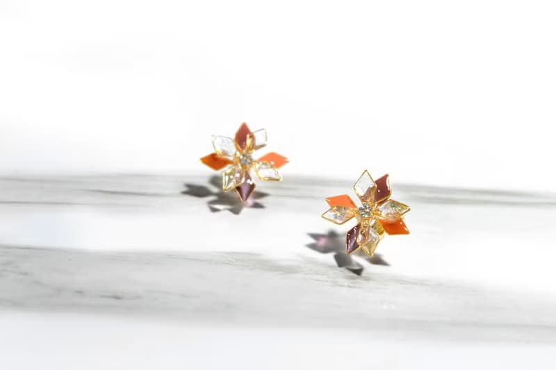 耳針x耳夾水晶花_雪花(磚橘色系)_光點飾品