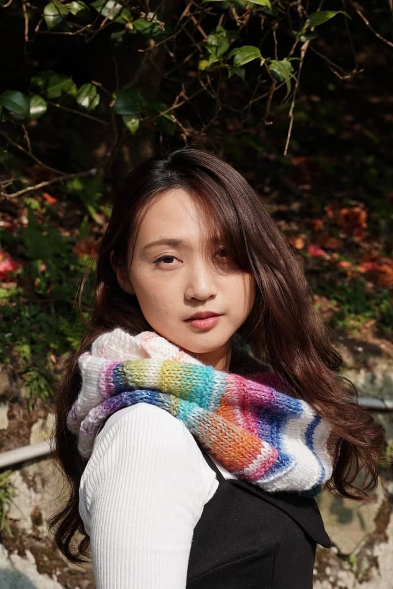 山形紋線條 漸層 拼接風格 毛線針織 圍脖 圍巾