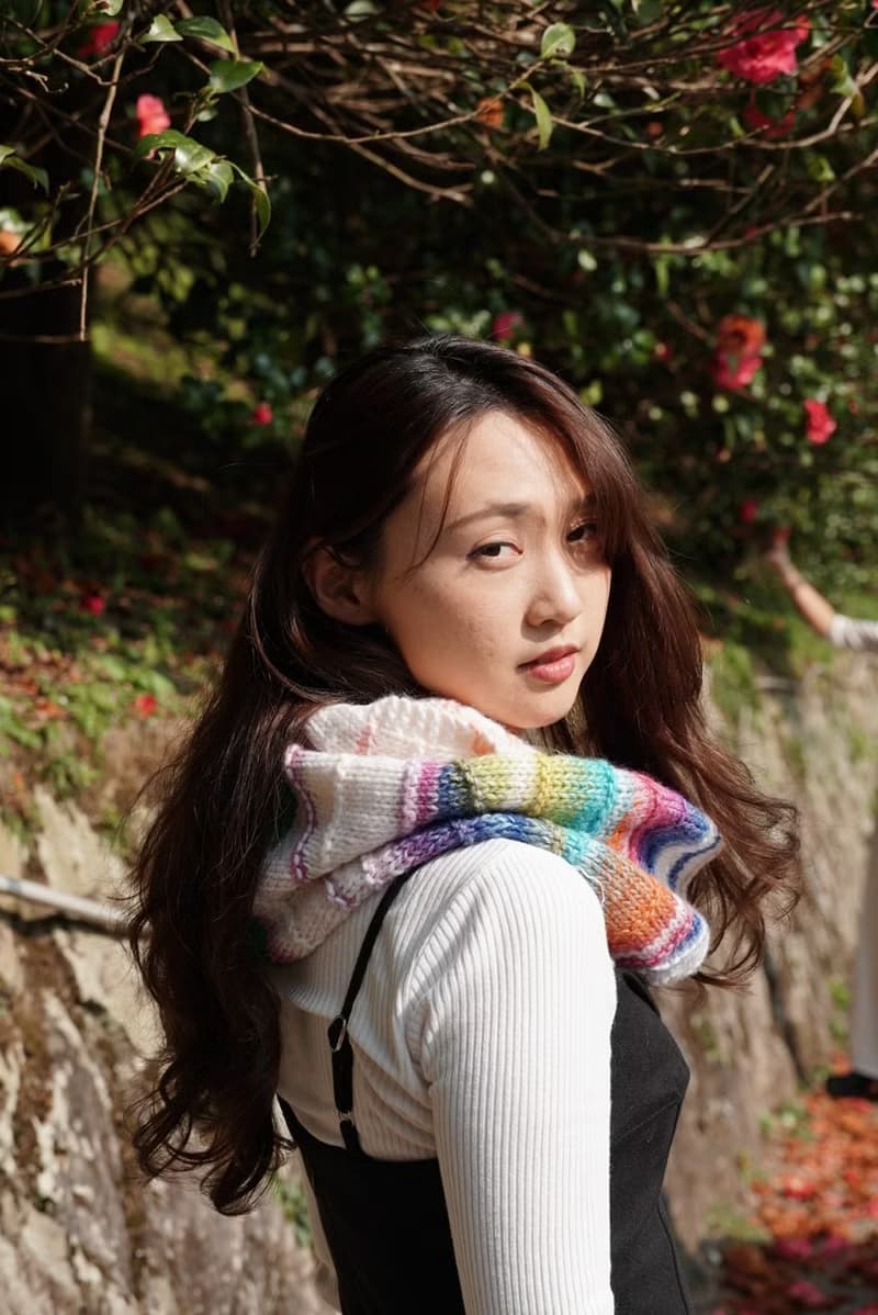 山形紋線條 漸層 拼接風格 毛線針織 圍脖 圍巾