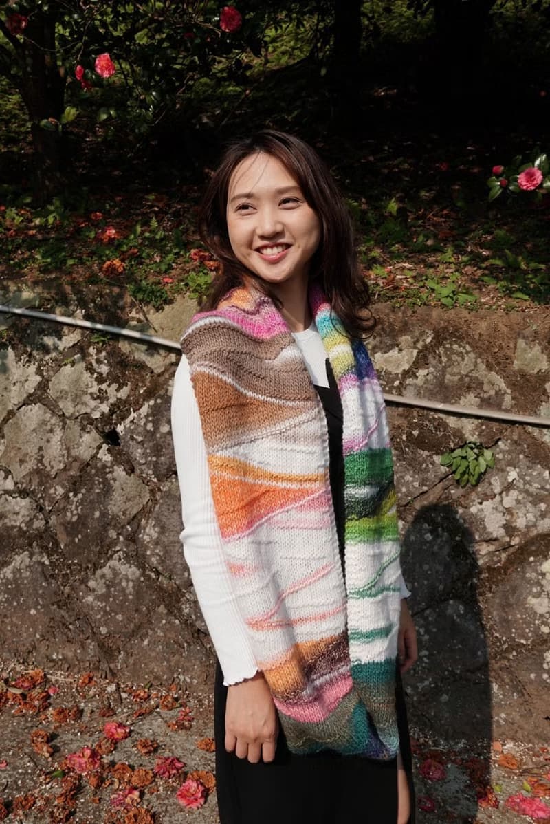 山形紋線條 漸層 拼接風格 毛線針織 圍脖 圍巾