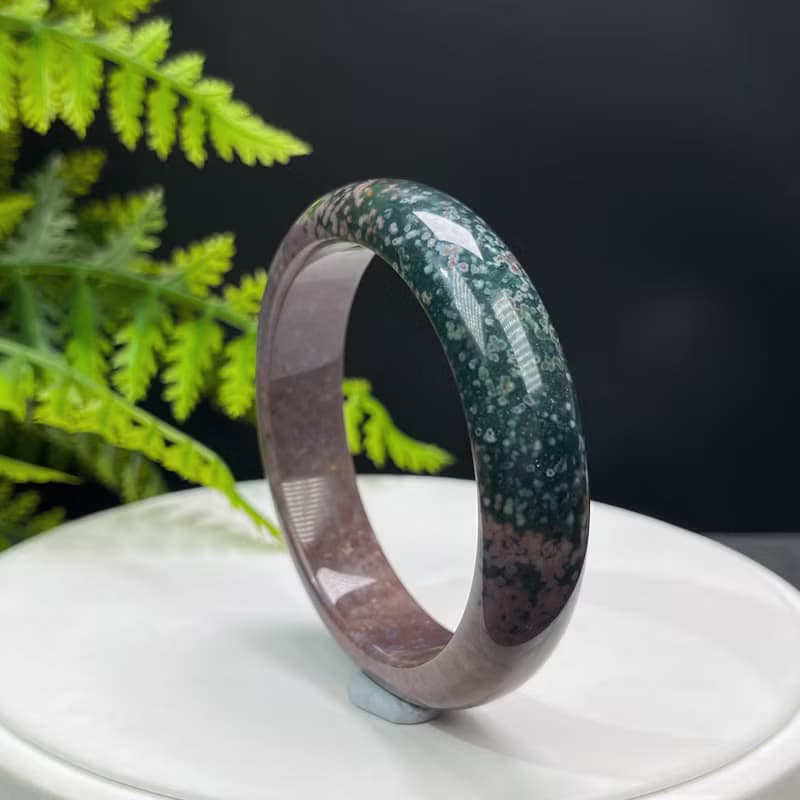 海洋碧玉手镯 56MM 冰潤魚籽老料 紫綠雙色玉髓手環 脈輪療愈和諧