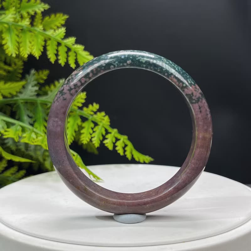 海洋碧玉手镯 56MM 冰潤魚籽老料 紫綠雙色玉髓手環 脈輪療愈和諧