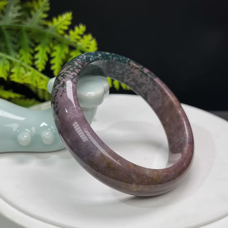 海洋碧玉手镯 56MM 冰潤魚籽老料 紫綠雙色玉髓手環 脈輪療愈和諧