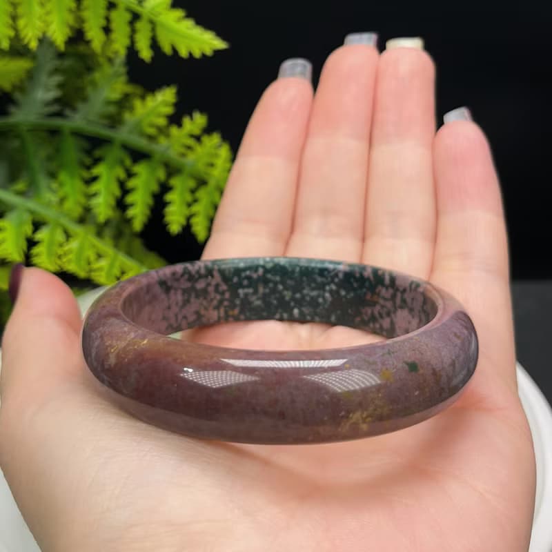 海洋碧玉手镯 56MM 冰潤魚籽老料 紫綠雙色玉髓手環 脈輪療愈和諧