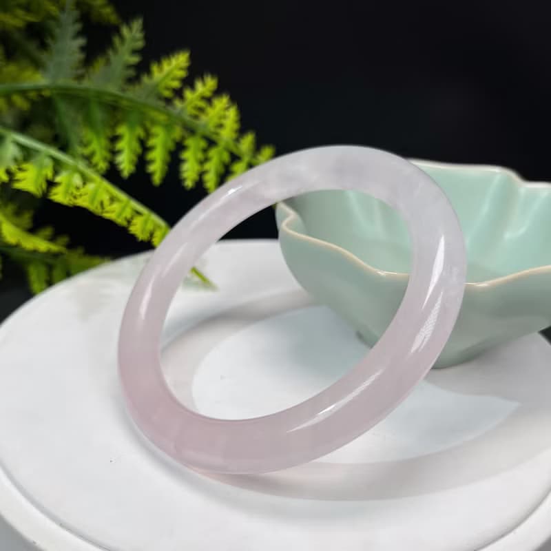 精品 粉晶手鐲 61+MM 冰透星光閃片淺粉色玫瑰石英手環 溫柔粉嫩