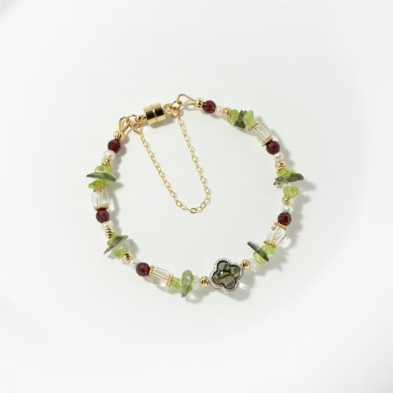 來自宇宙的祝福與寬容 - 捷克隕石 利比亞隕石 石榴石 天然石手鍊