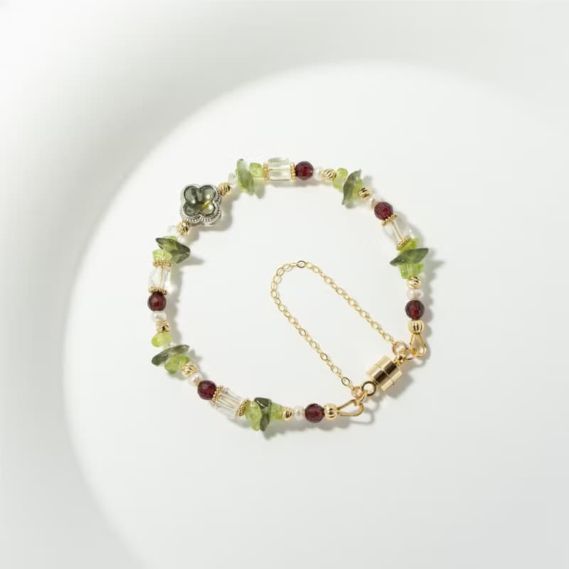 來自宇宙的祝福與寬容 - 捷克隕石 利比亞隕石 石榴石 天然石手鍊