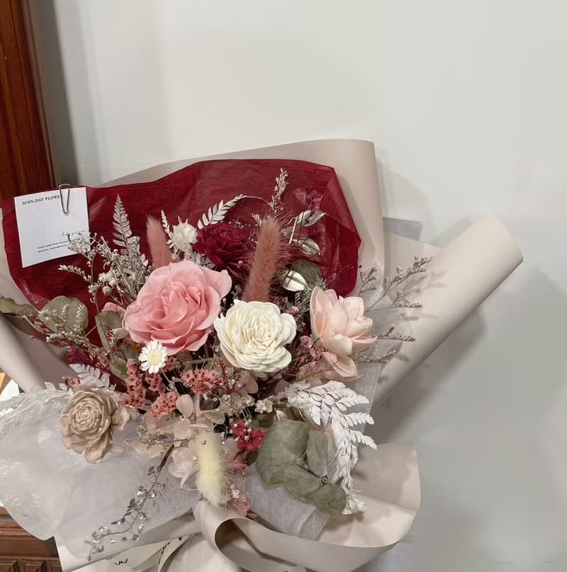 【永生花束】鮭魚粉 奶茶色 告白花束 情人節花束 畢業花束 紀念
