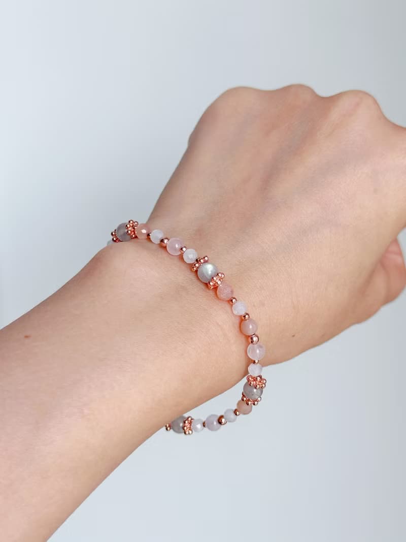 拉長石 橙月光石 粉晶 白月光 | 吸引桃花 愛情 | 天然水晶手鍊