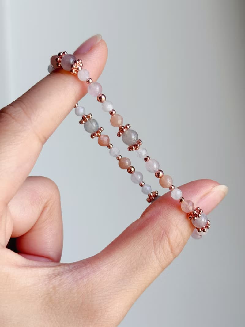拉長石 橙月光石 粉晶 白月光 | 吸引桃花 愛情 | 天然水晶手鍊