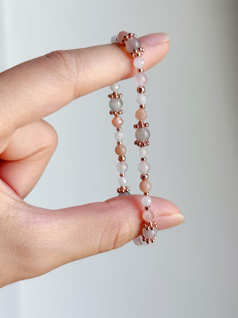 拉長石 橙月光石 粉晶 白月光 | 吸引桃花 愛情 | 天然水晶手鍊