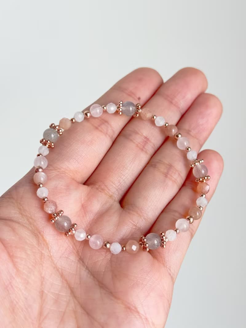 拉長石 橙月光石 粉晶 白月光 | 吸引桃花 愛情 | 天然水晶手鍊