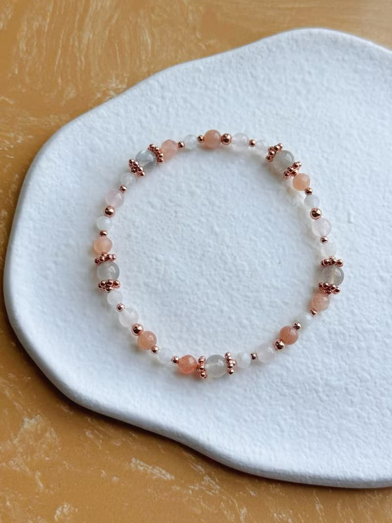 拉長石 橙月光石 粉晶 白月光 | 吸引桃花 愛情 | 天然水晶手鍊