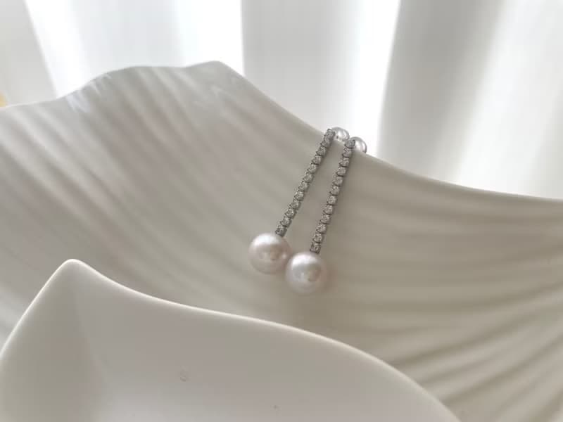 天然海水珍珠 S925銀款 鋯石 鑲嵌 流蘇 耳飾