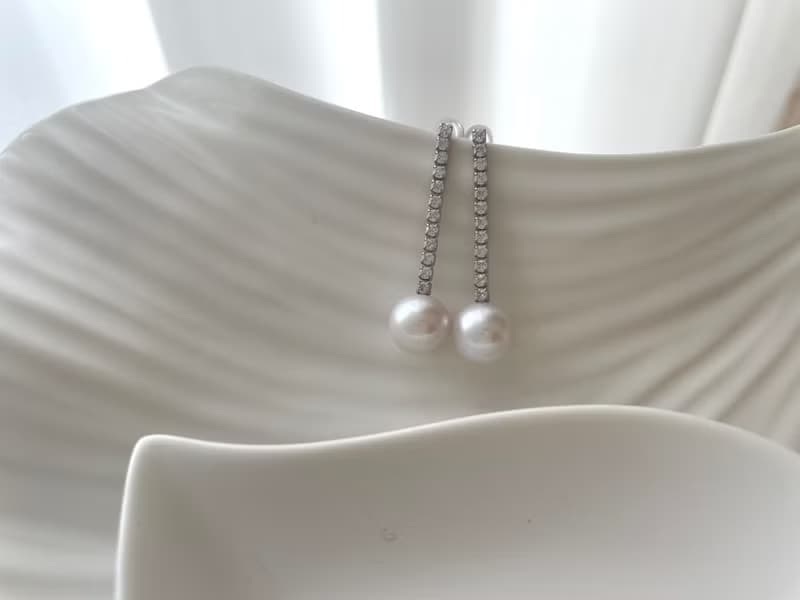 天然海水珍珠 S925銀款 鋯石 鑲嵌 流蘇 耳飾