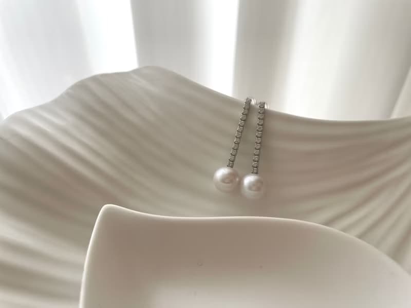 天然海水珍珠 S925銀款 鋯石 鑲嵌 流蘇 耳飾