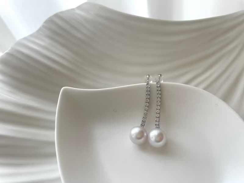 天然海水珍珠 S925銀款 鋯石 鑲嵌 流蘇 耳飾