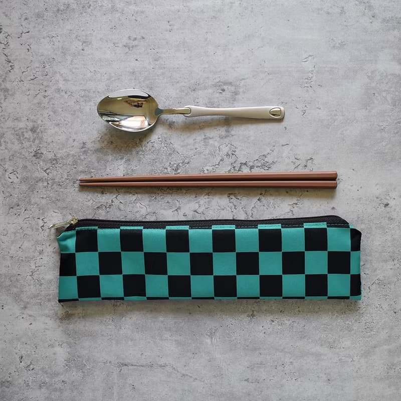 外出餐具組(筷袋+筷子+湯匙)_棋盤格