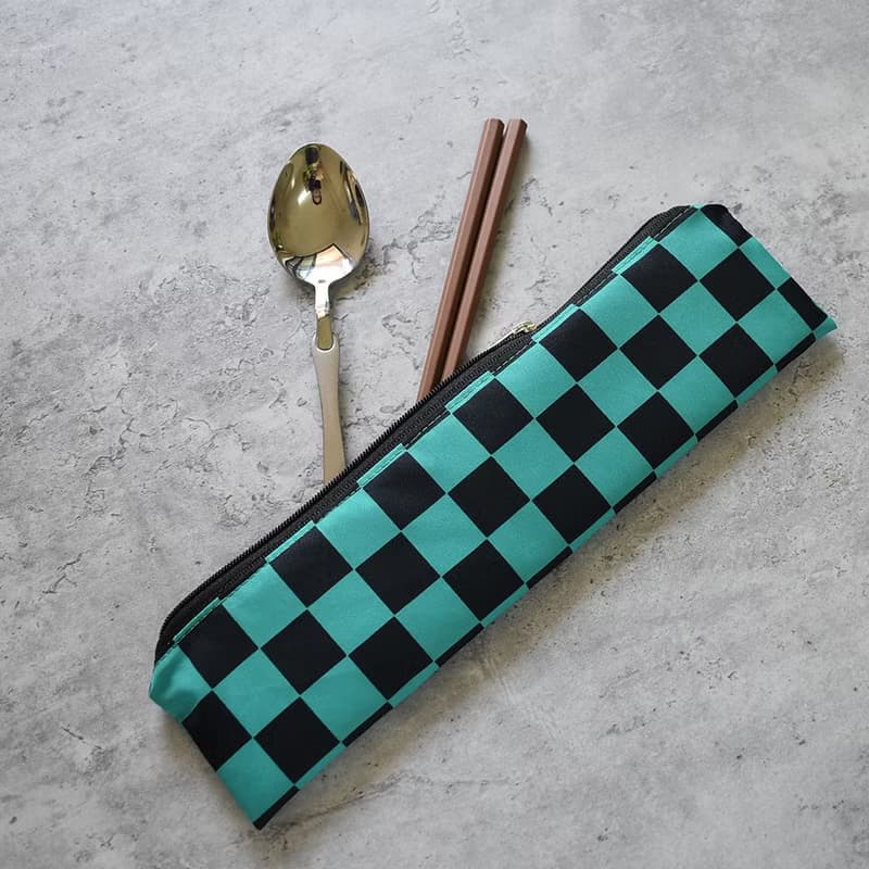 外出餐具組(筷袋+筷子+湯匙)_棋盤格