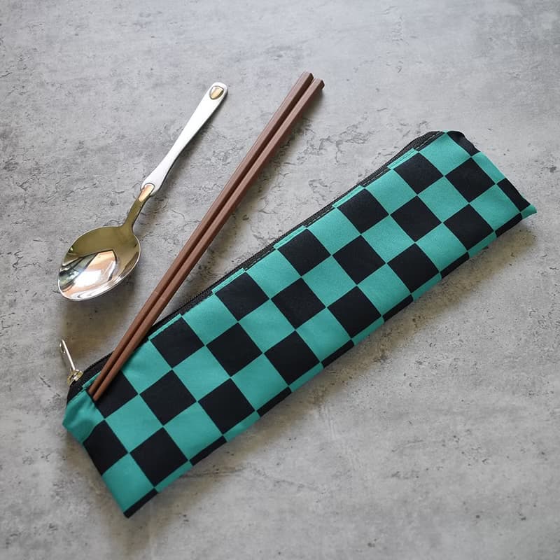外出餐具組(筷袋+筷子+湯匙)_棋盤格