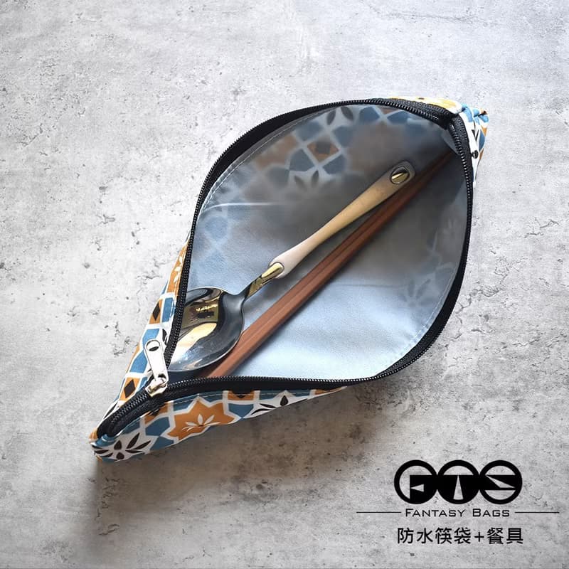 外出餐具組(筷袋+筷子+湯匙)_棋盤格