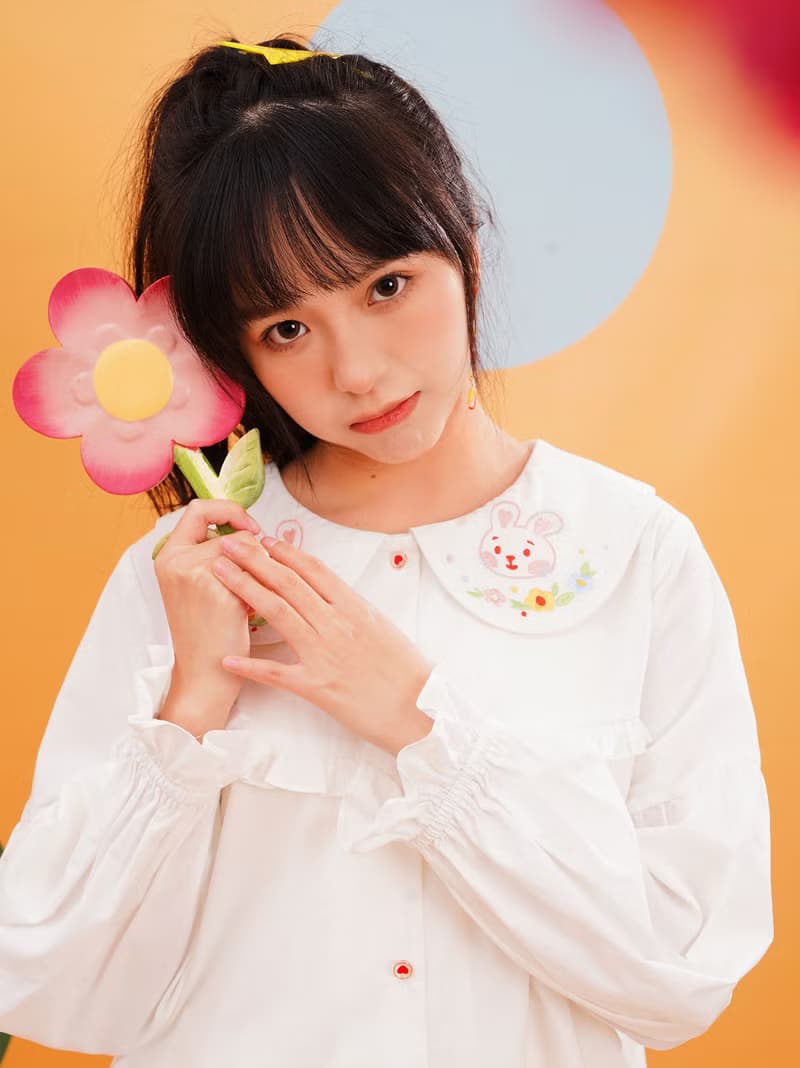 小兔子嗡嗡襯衣復古昭和可愛舒服透氣純棉天絲精美刺