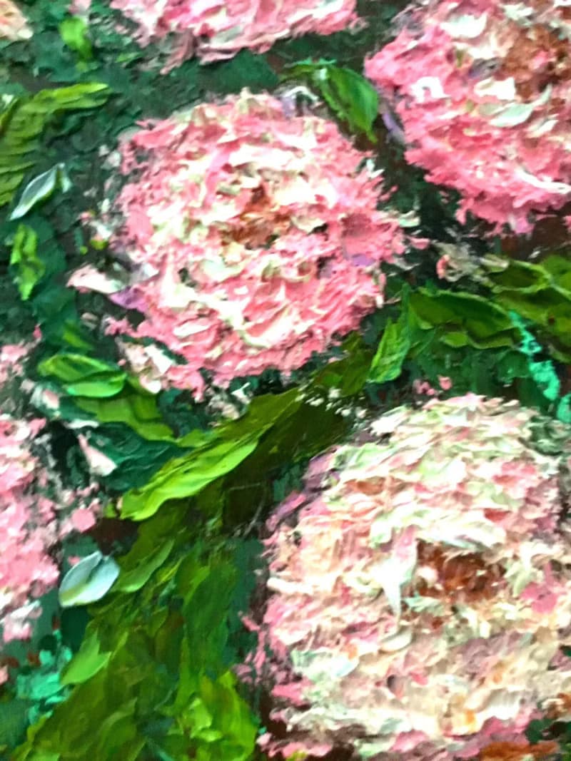 Pink chrysanthemums impressionistic painting on canvas. Impasto technique