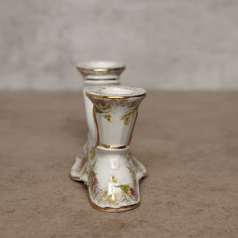荷蘭手繪玫瑰描金雙臂燭台/瓷器/老物