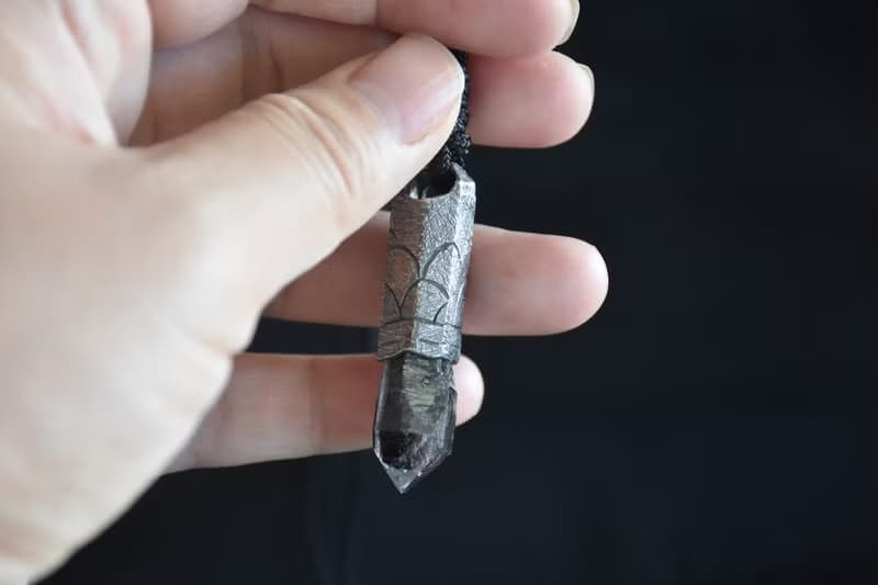 原創手工 純銀鑲水晶原石礦石吊墜 共生小晶柱