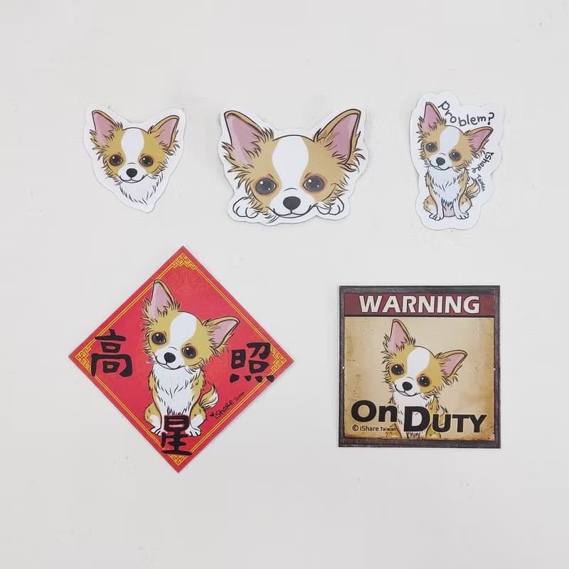 長毛吉娃娃 4毛色 寵物防水抗曬貼紙 行李箱 滑板 衝浪板 春聯