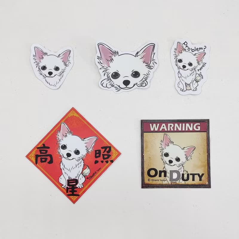 長毛吉娃娃 4毛色 寵物防水抗曬貼紙 行李箱 滑板 衝浪板 春聯