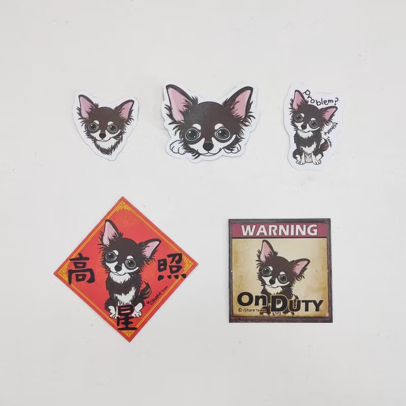 長毛吉娃娃 4毛色 寵物防水抗曬貼紙 行李箱 滑板 衝浪板 春聯