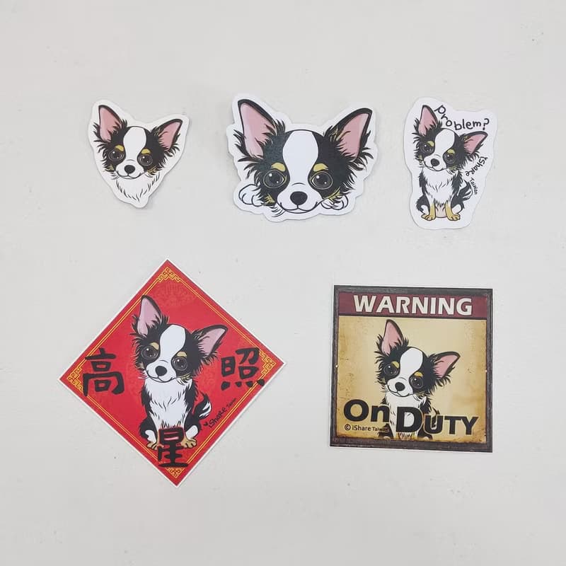 長毛吉娃娃 4毛色 寵物防水抗曬貼紙 行李箱 滑板 衝浪板 春聯