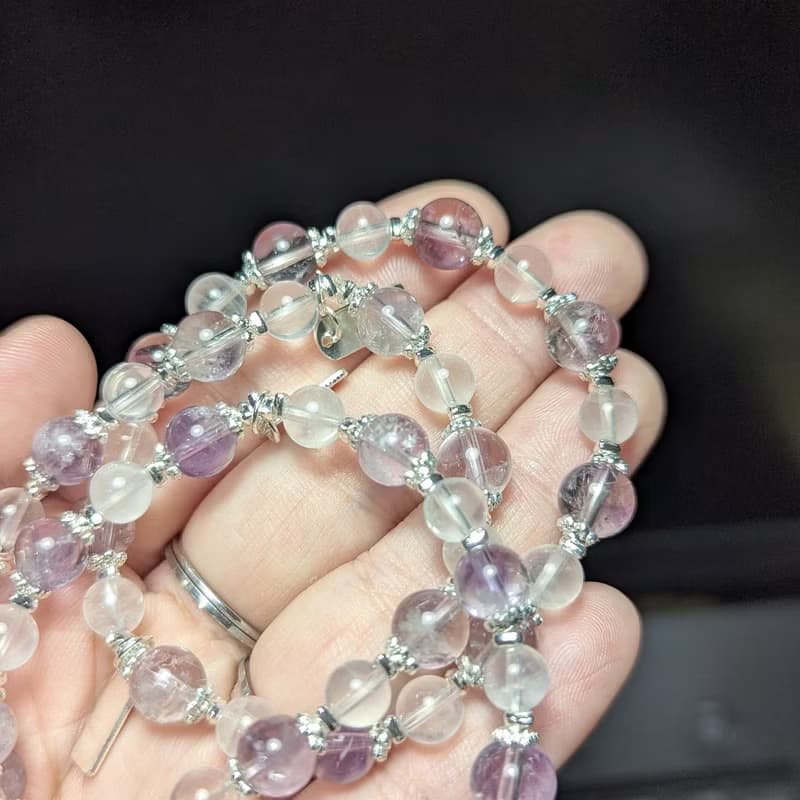 天然水晶 玻利維亞紫水晶+白水晶 能量與智慧手環