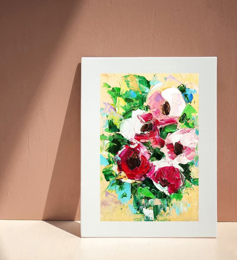 Peonies Bouquet Original Painting Pink Flower Artwork Small Floral Art 手工油畫 油畫原作