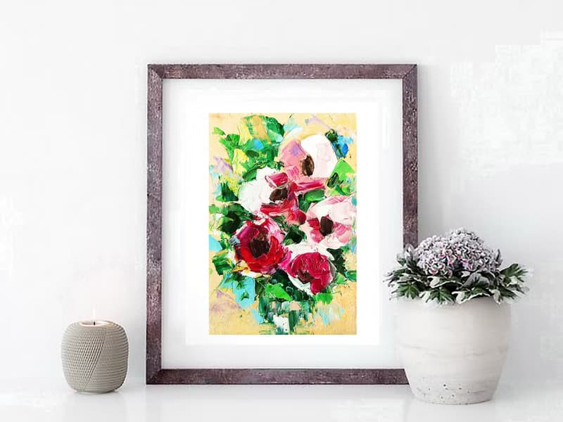 Peonies Bouquet Original Painting Pink Flower Artwork Small Floral Art 手工油畫 油畫原作