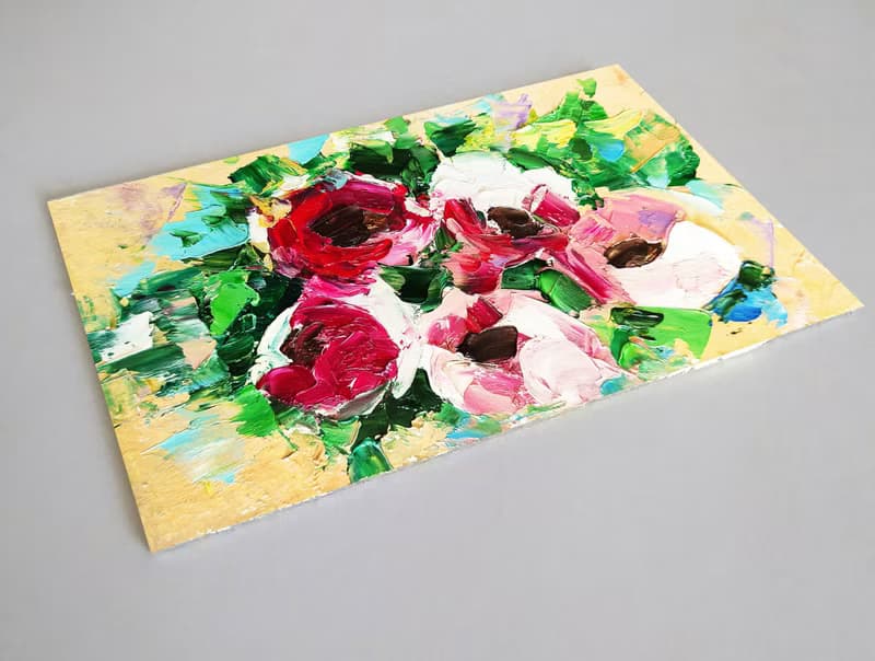 Peonies Bouquet Original Painting Pink Flower Artwork Small Floral Art 手工油畫 油畫原作