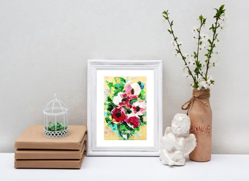 Peonies Bouquet Original Painting Pink Flower Artwork Small Floral Art 手工油畫 油畫原作