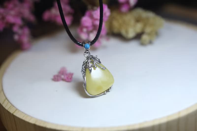 天然蜜蠟 水滴吊飾 S925銀鑲嵌項鏈 送禮 女生禮物