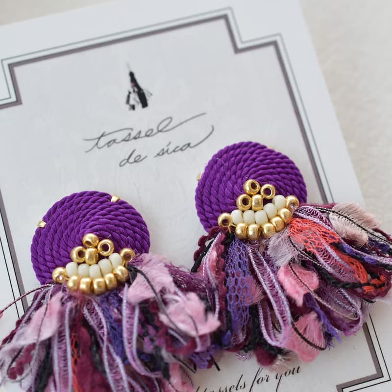 イヤリング/String tassel earrings /Purple