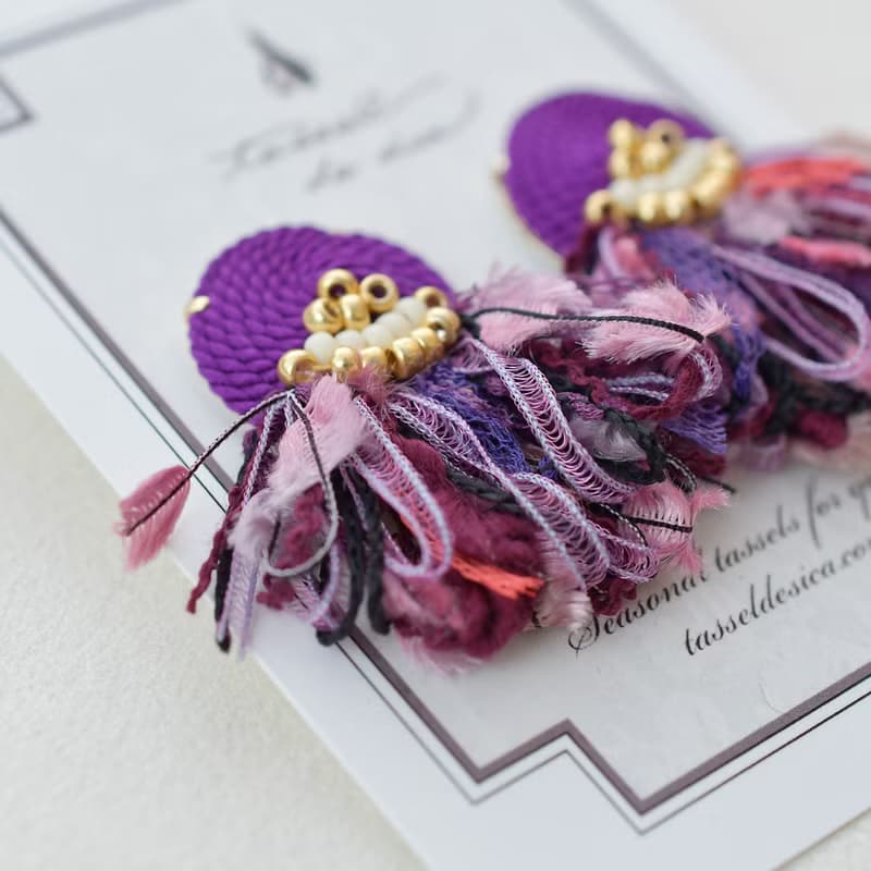 イヤリング/String tassel earrings /Purple