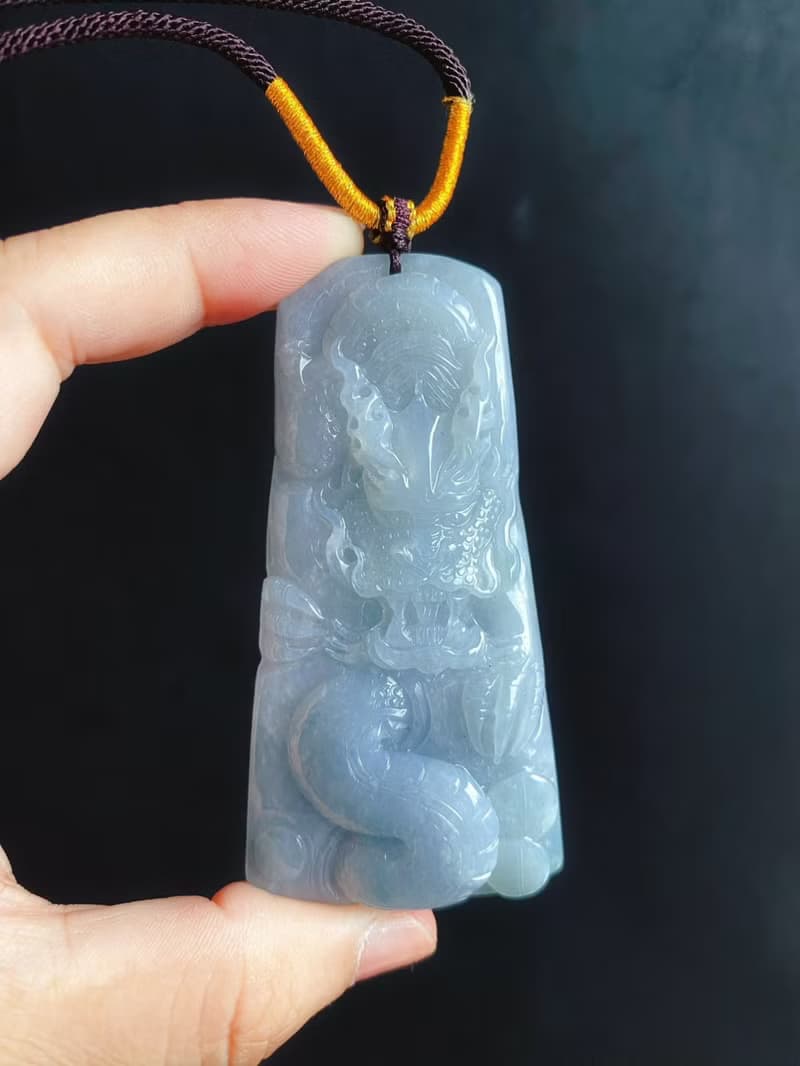 藍灰色調龍牌 天然緬甸玉翡翠 吊墜 招財守護 平安富貴 項鍊