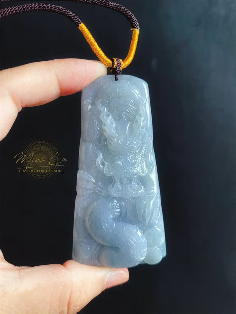 藍灰色調龍牌 天然緬甸玉翡翠 吊墜 招財守護 平安富貴 項鍊