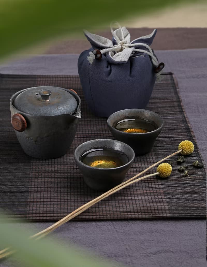 黑鐵釉3件旅行組(壺+2杯)
