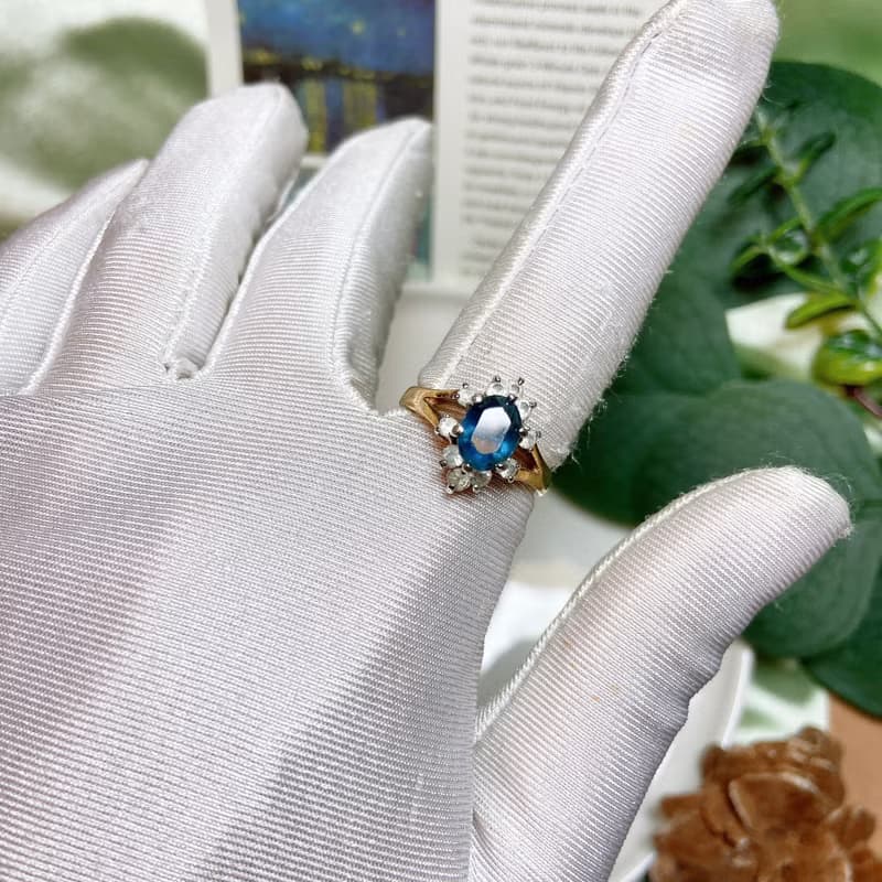 【西洋古董飾品】14Kthge 層次精緻湛藍切割面 k金戒指